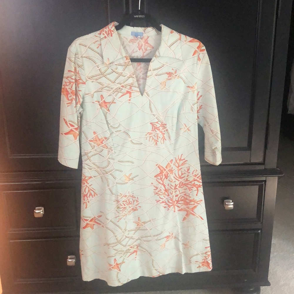J. McLaughlin Seafoam Dress with Coral Floral Print